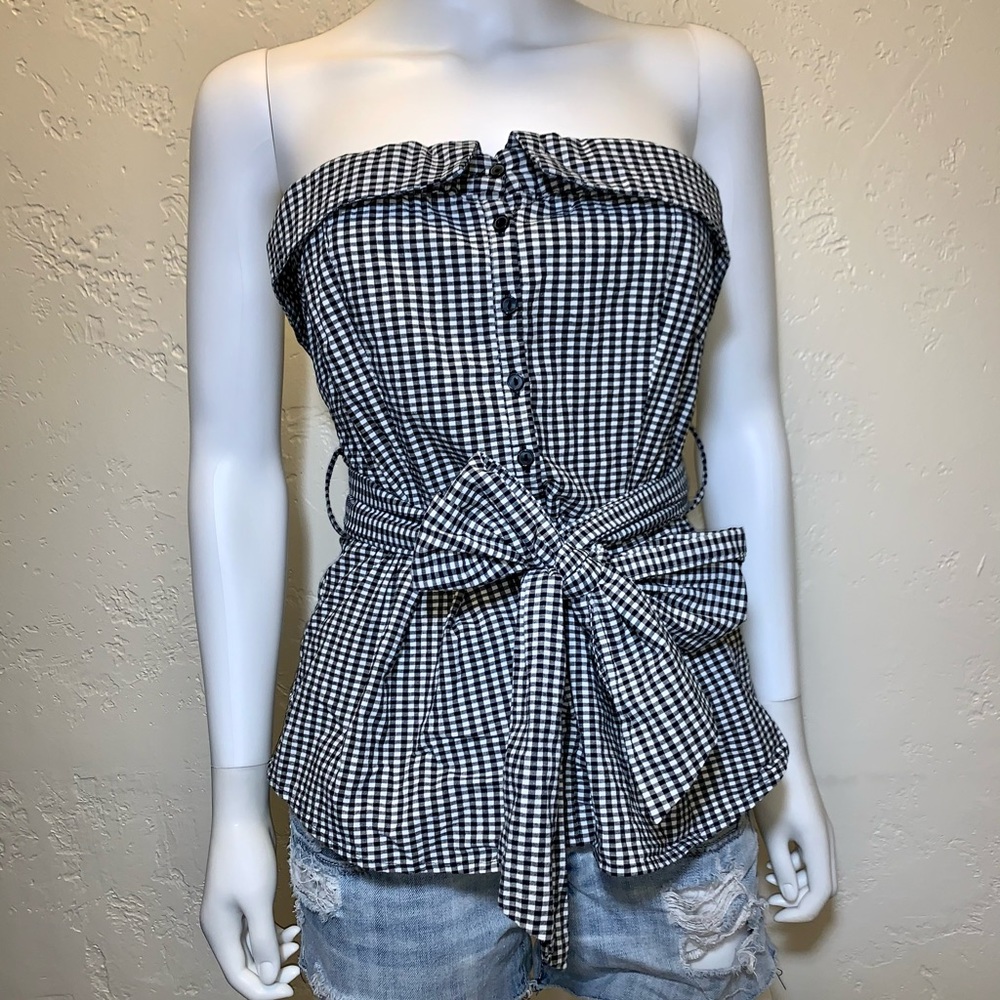 VENUS Monochrome Gingham Strapless Blouse